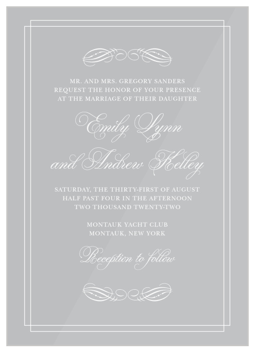 Dazzle your guests with the Emily Swash Clear Wedding Invitations.