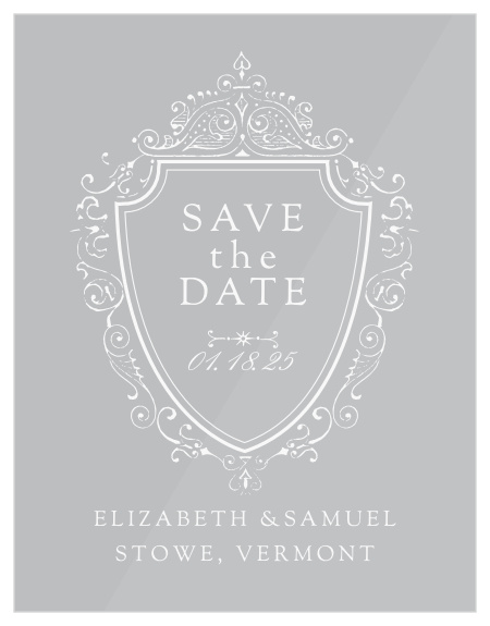 Our Scroll Monogram Clear Save-The-Date Cards are the perfect way to make sure your out-of-town guests don't miss your wedding fun!
