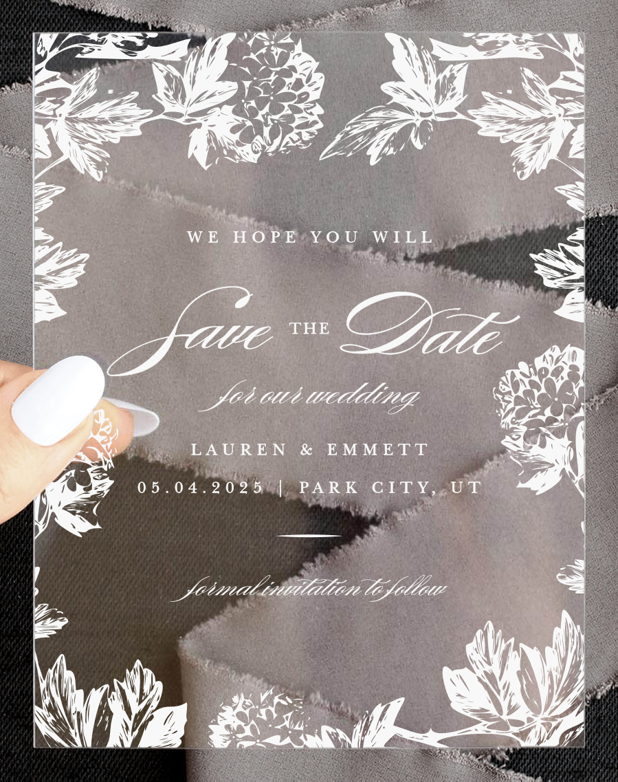 Hydrangea Frame Clear Save the Date Cards