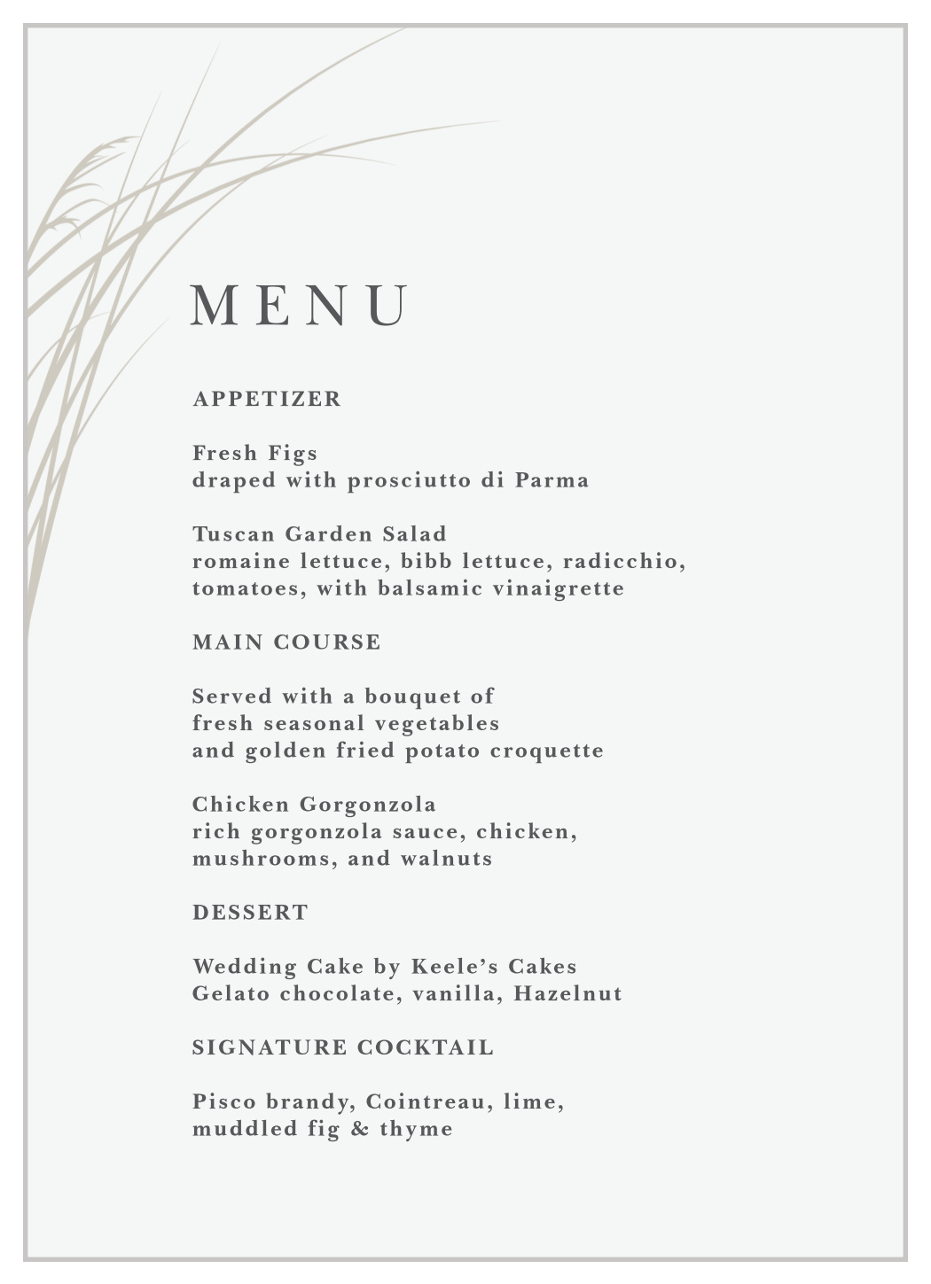 Sweet Carolina Wedding Menus