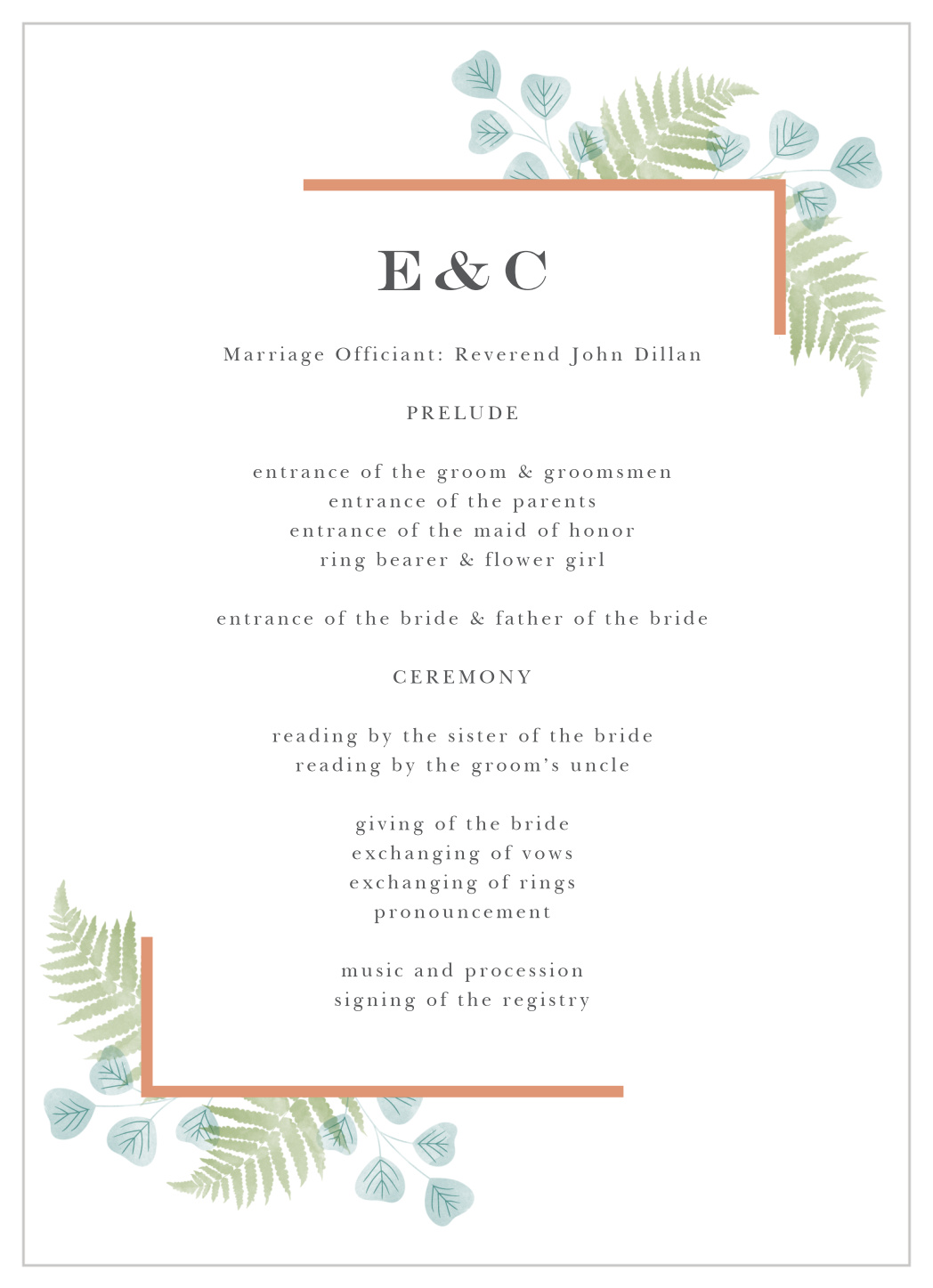 Angled Foliage Wedding Programs