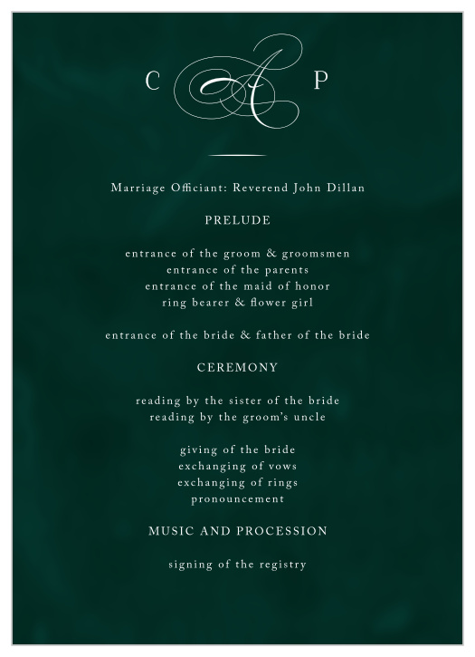 Our Formal Velveteen Wedding Programs are the perfect way to keep guests aware of your wedding proceedings!