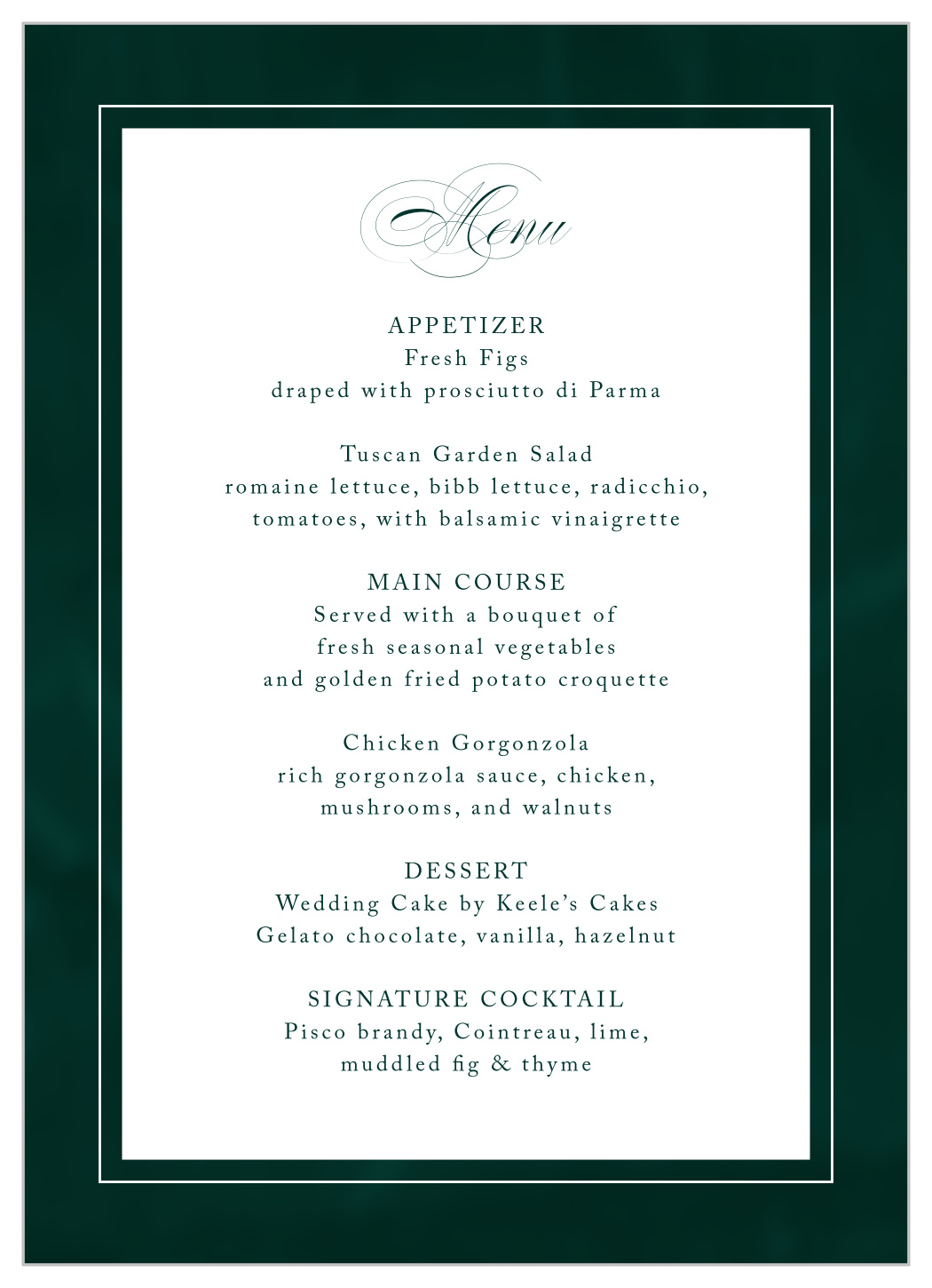 Formal Velveteen Wedding Menus