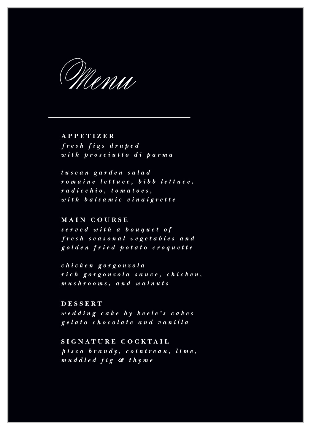 Timeless Romance Wedding Menus