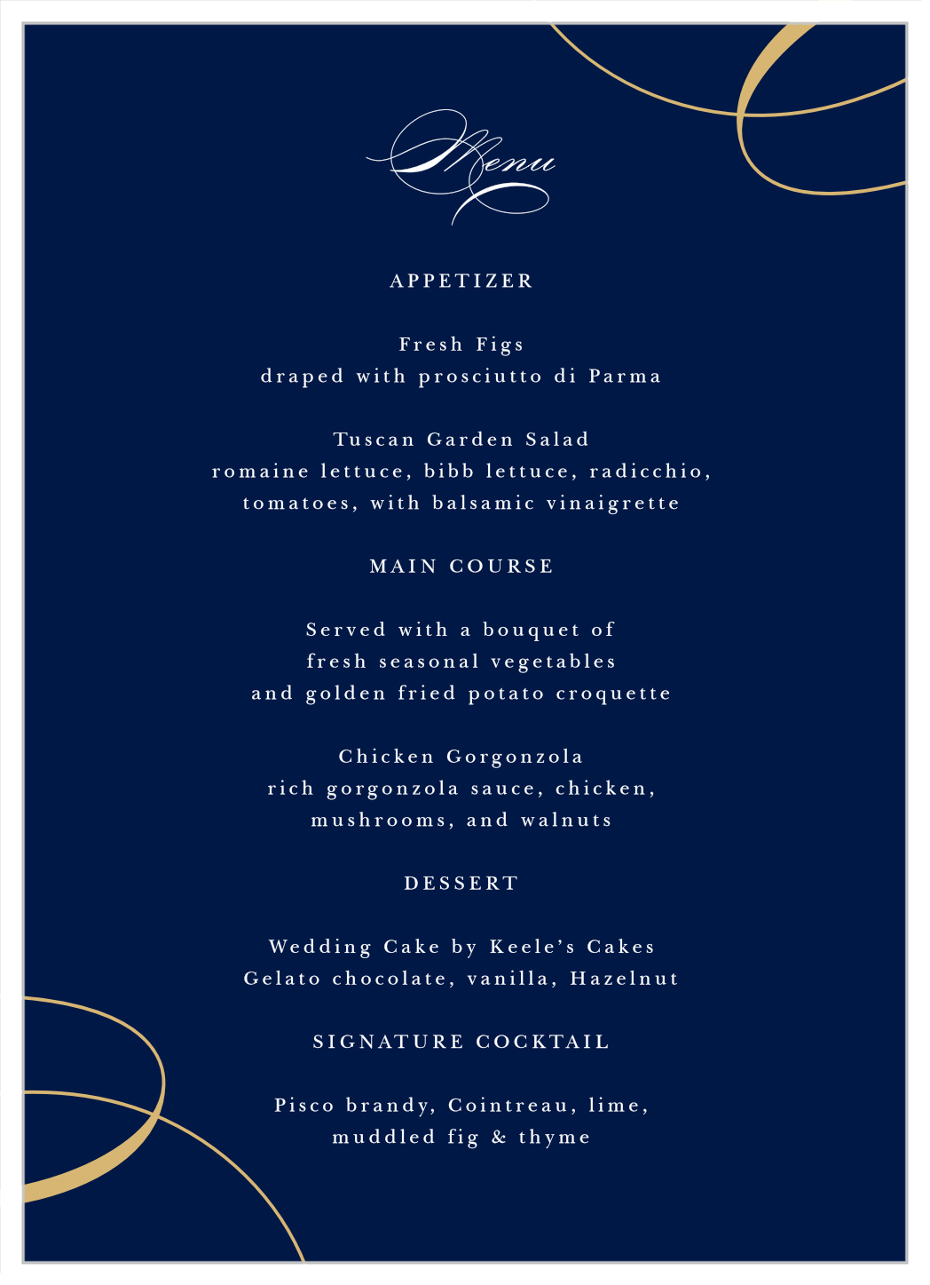 Twirling Ribbons Wedding Menus