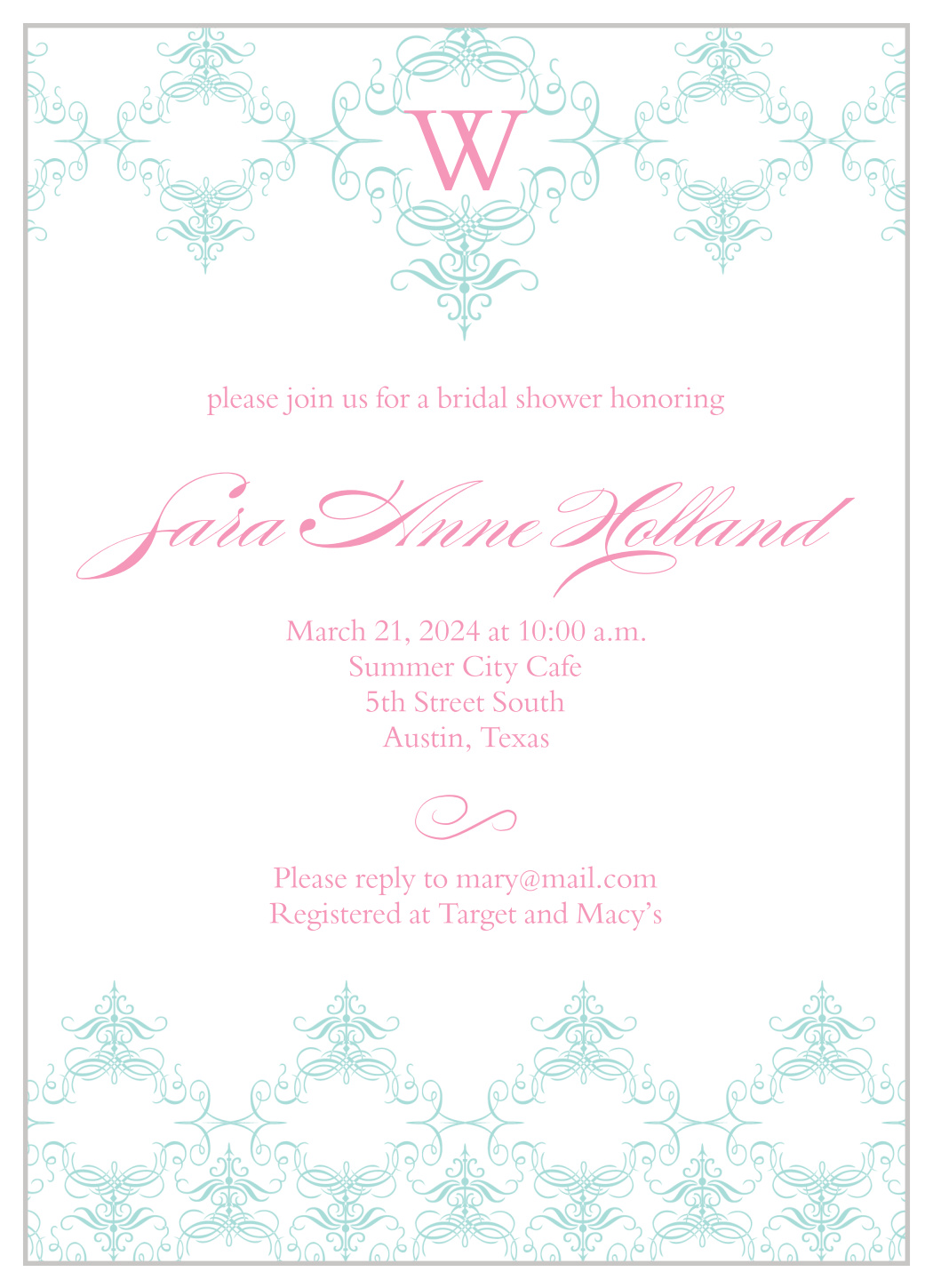 Framed Monogram Bridal Shower Invitations
