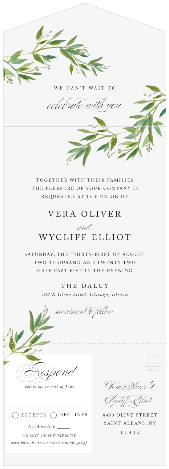 Our Elegant Vines Seal & Send Wedding Invitations are the perfect mix of rustic and elegant, made to fit any color scheme!