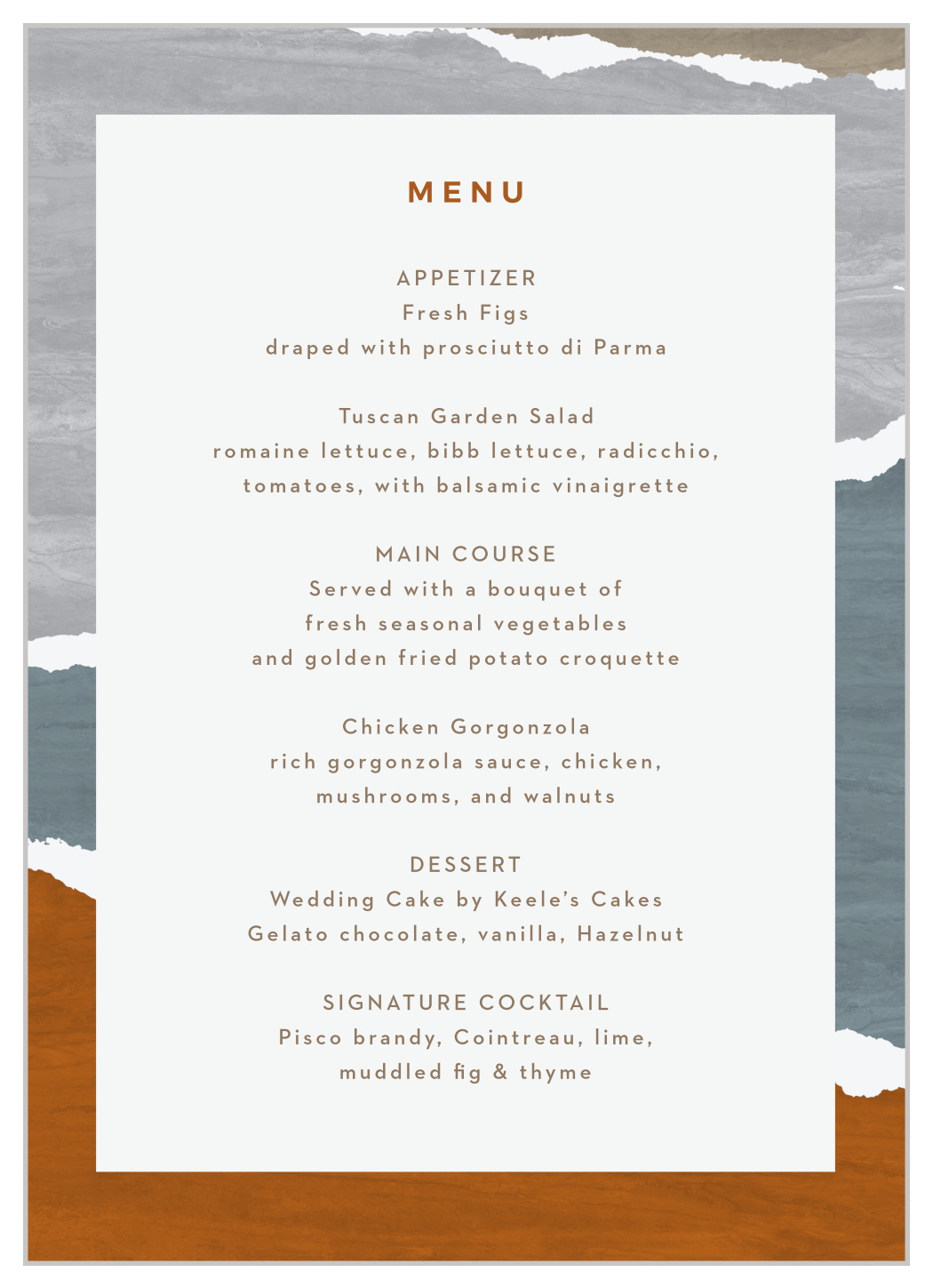 Painted Collage Wedding Menus