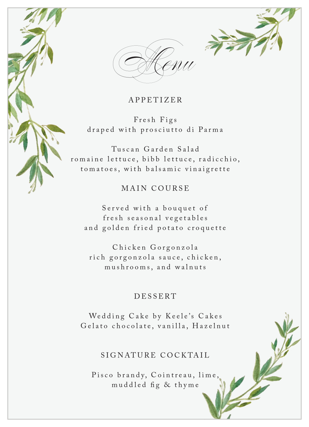 Elegant Vines Wedding Menus