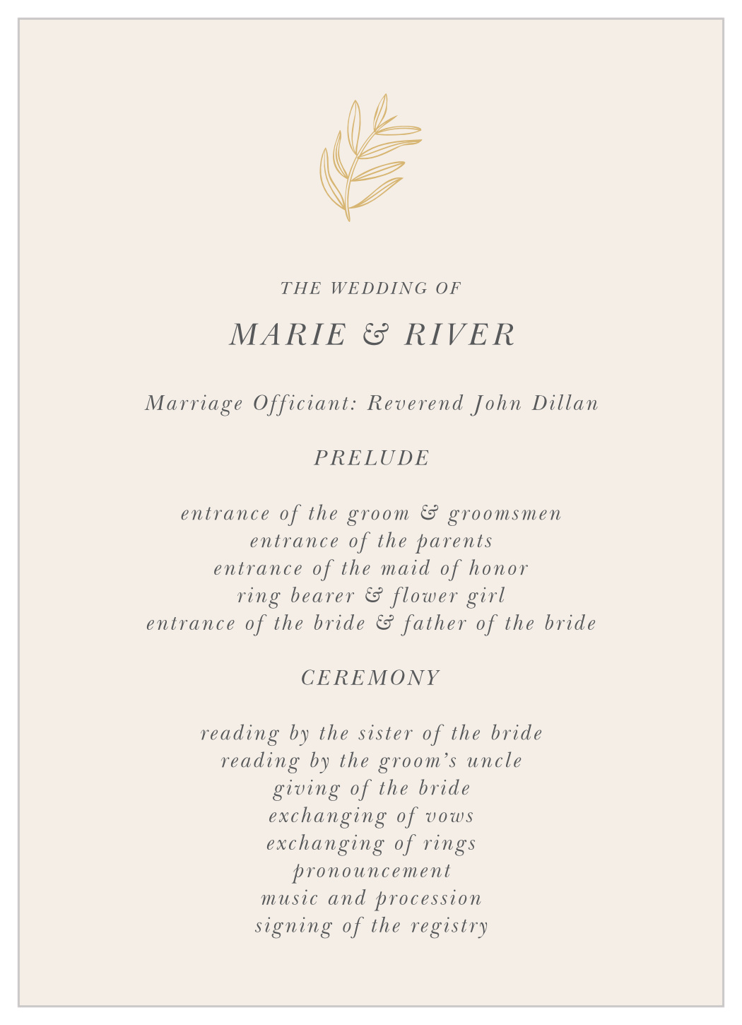 Centered Foliage Wedding Programs