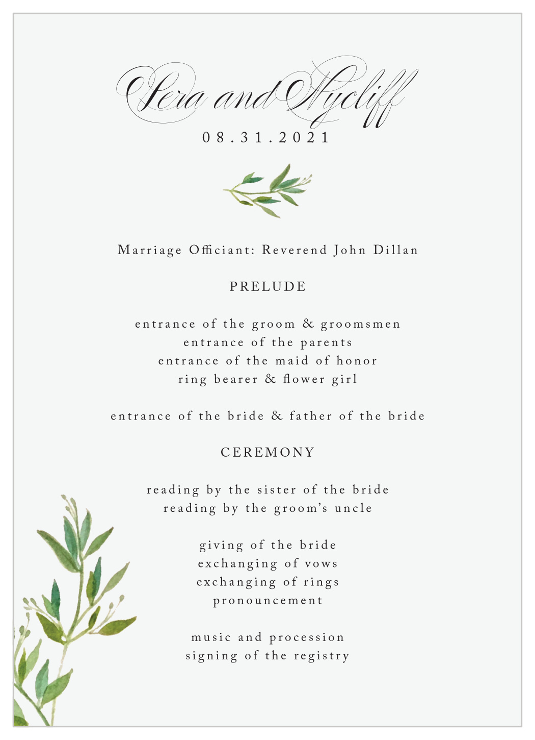 Elegant Vines Wedding Programs