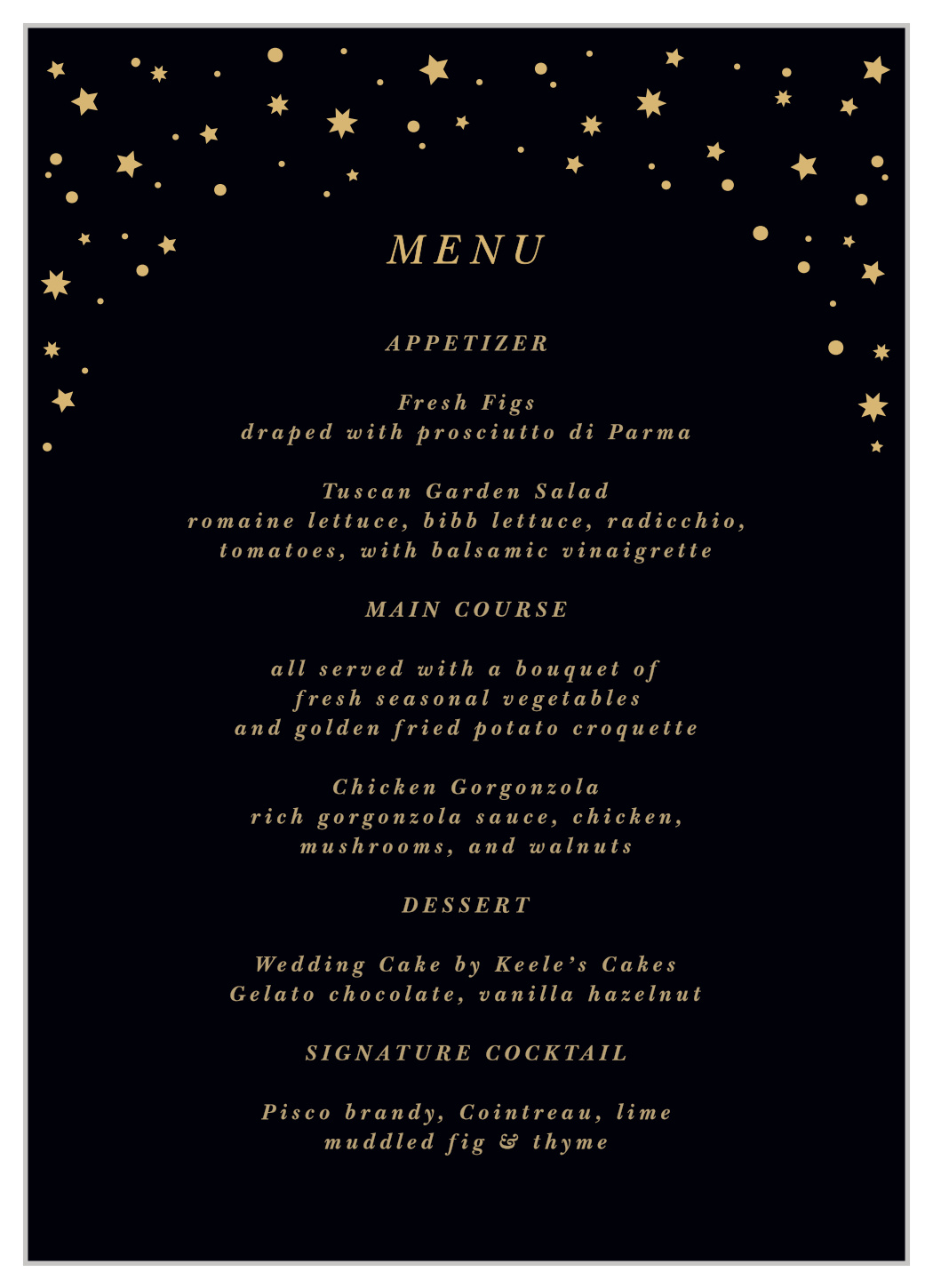 Shining Bright Wedding Menus