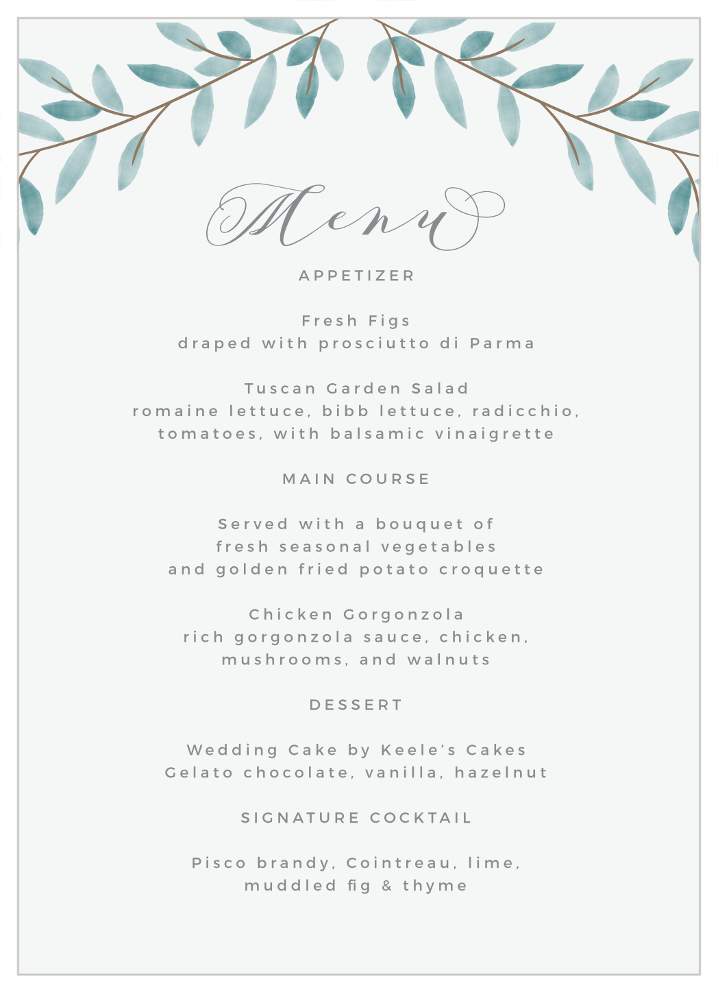 Abundant Branches Wedding Menus