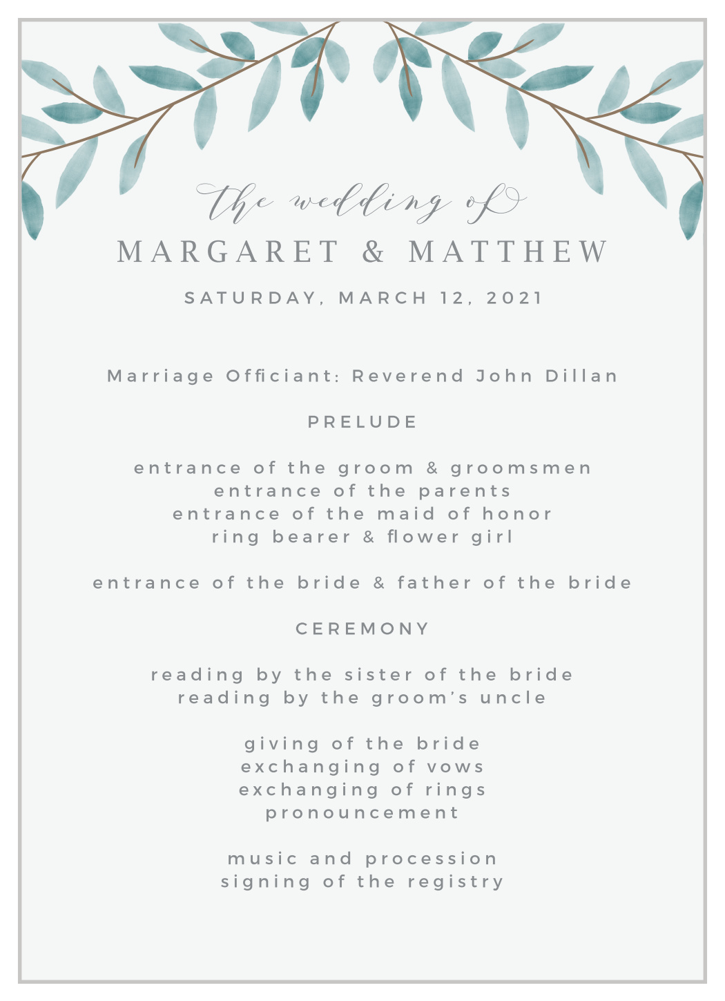 Abundant Branches Wedding Programs