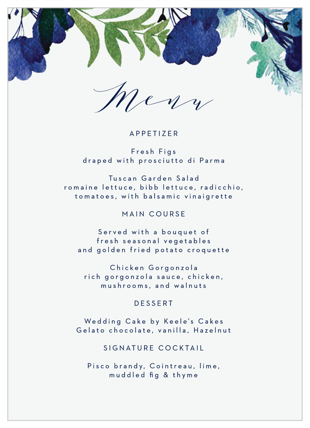 Garden Florals Wedding Menus