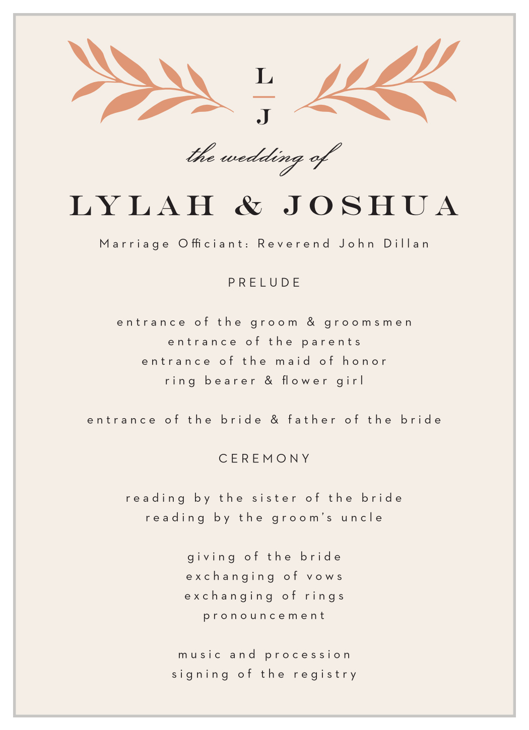 Shining Laurels Wedding Programs