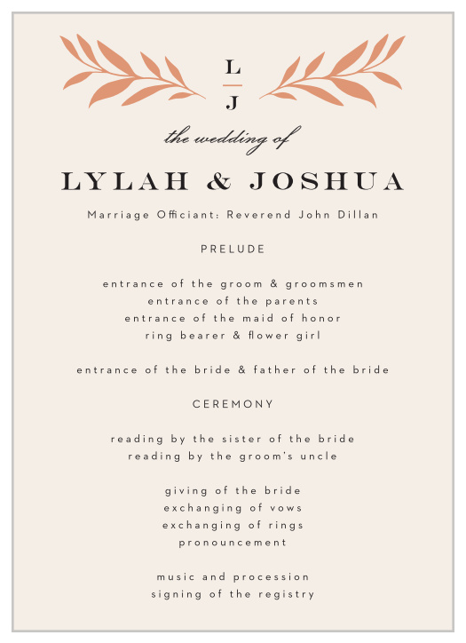 Shining Laurels Wedding Programs