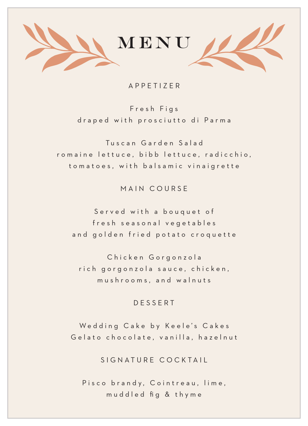 Shining Laurels Wedding Menus