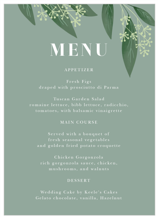 Simple Greenery Wedding Menus