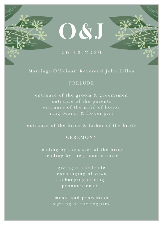 Simple Greenery Wedding Programs