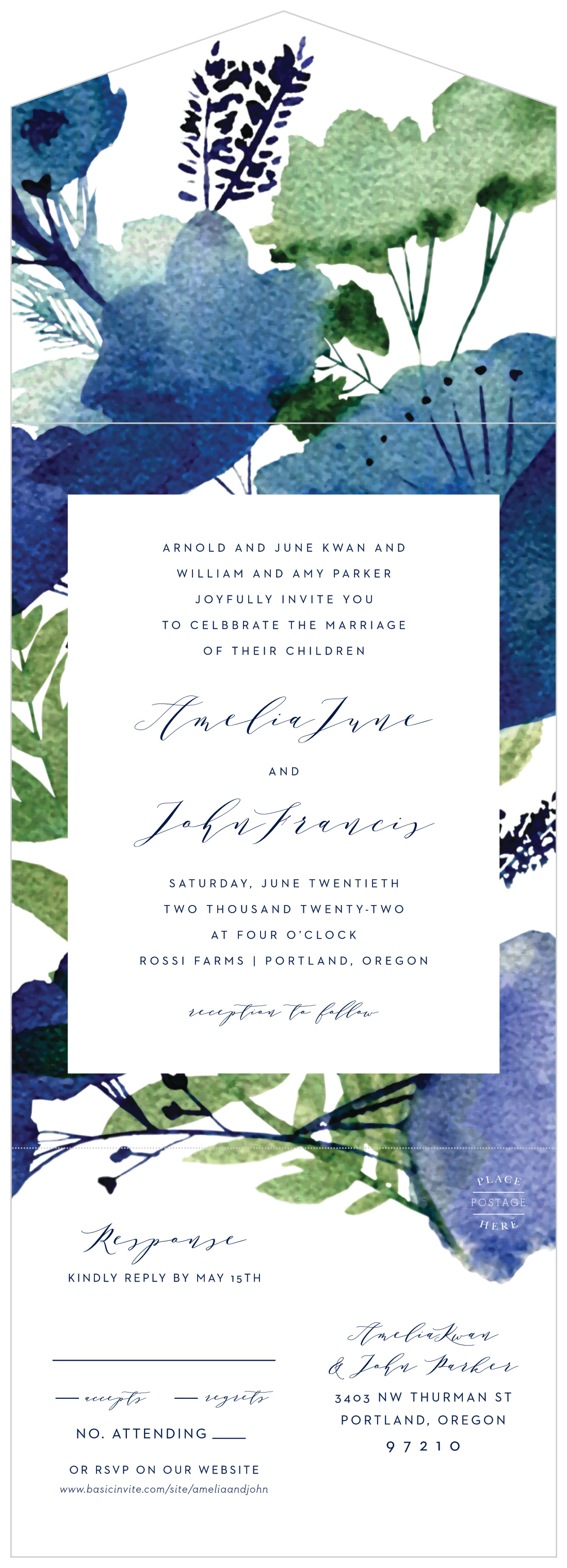 Garden Florals Seal & Send Wedding Invitations