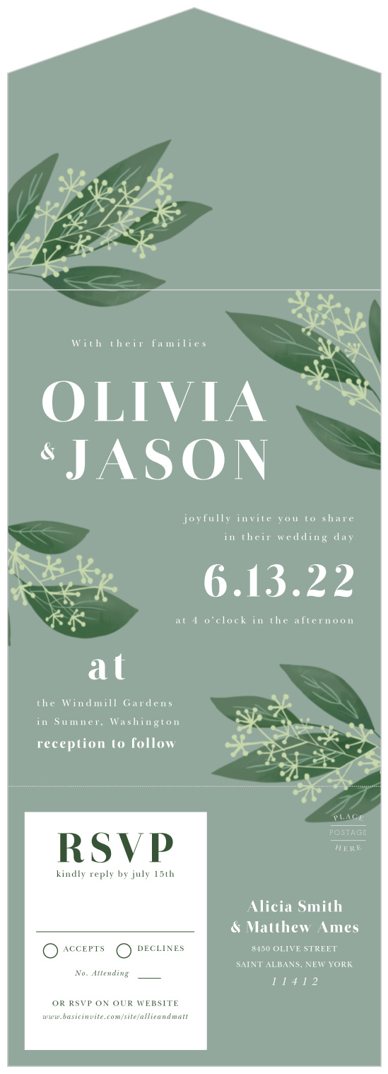 Simple Greenery Seal & Send Wedding Invitations are modern and beautiful! 