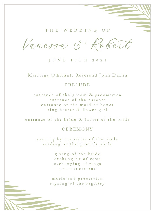 Palm Love Wedding Programs