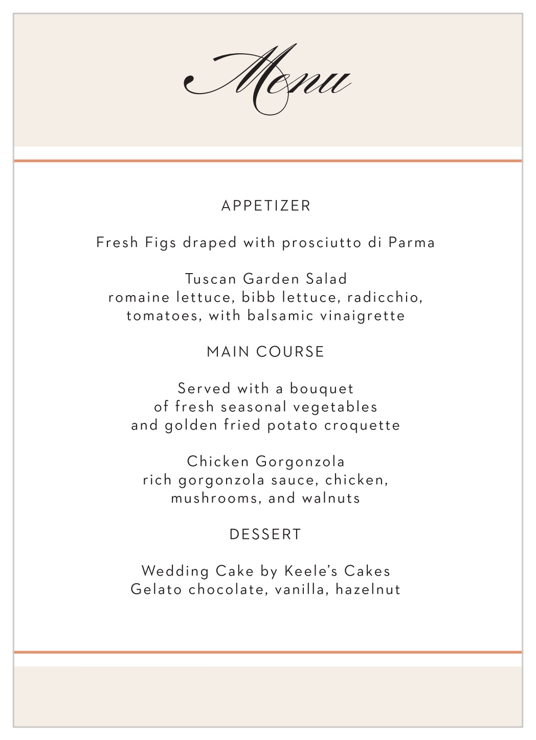 Napoli Mod Wedding Menus
