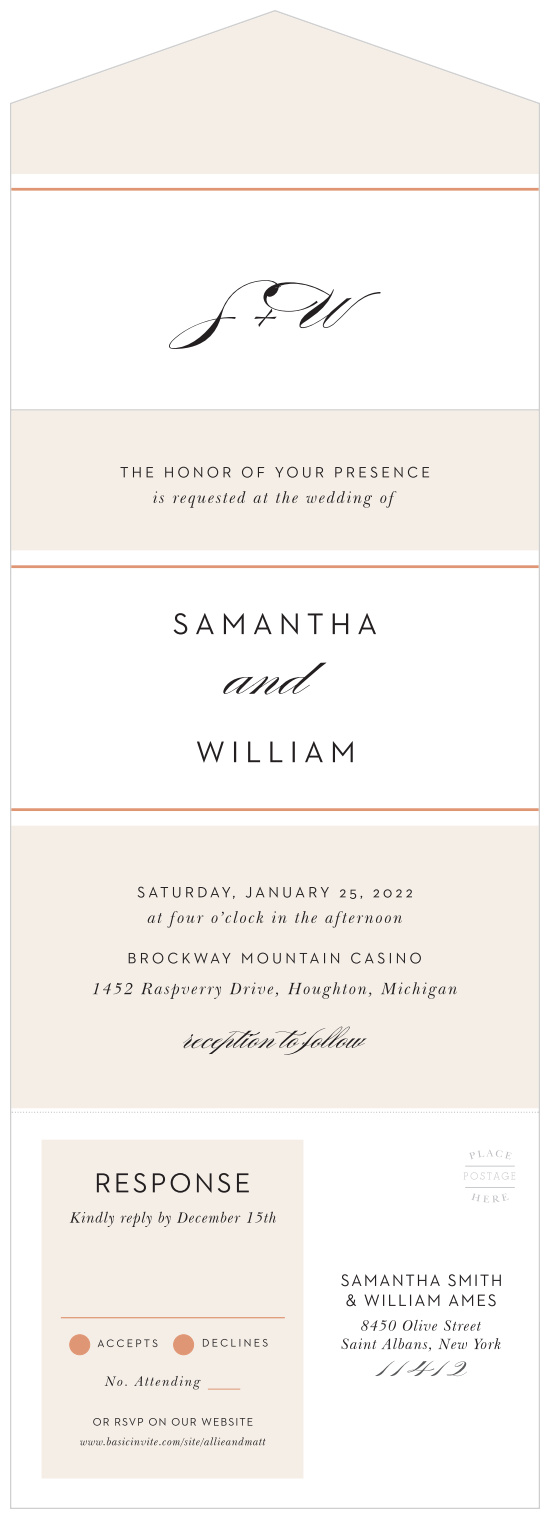 Announce your wedding in straightforward elegance with our Napoli Mod Seal & Send Wedding Invitations.