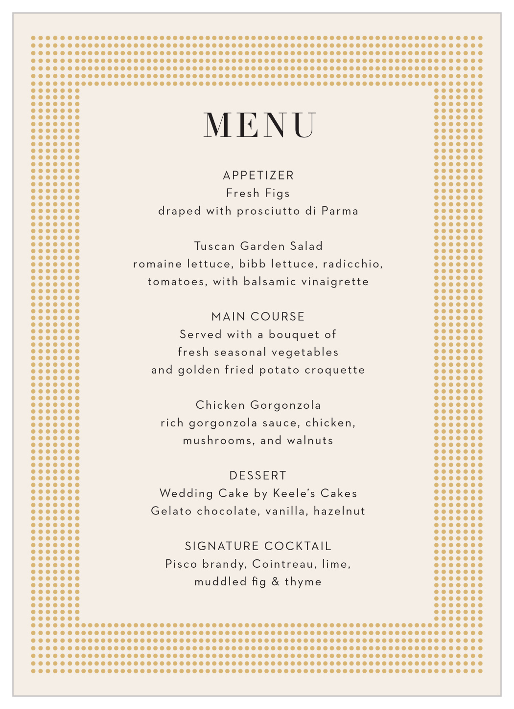 Gilded Dots Wedding Menus