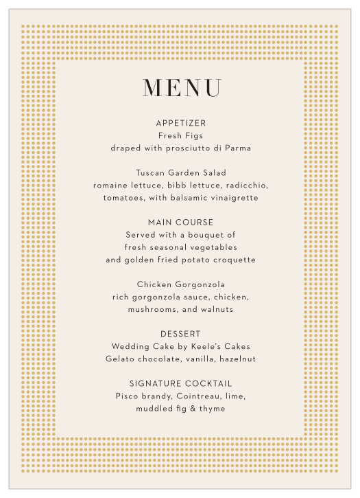 Gilded Dots Wedding Menus