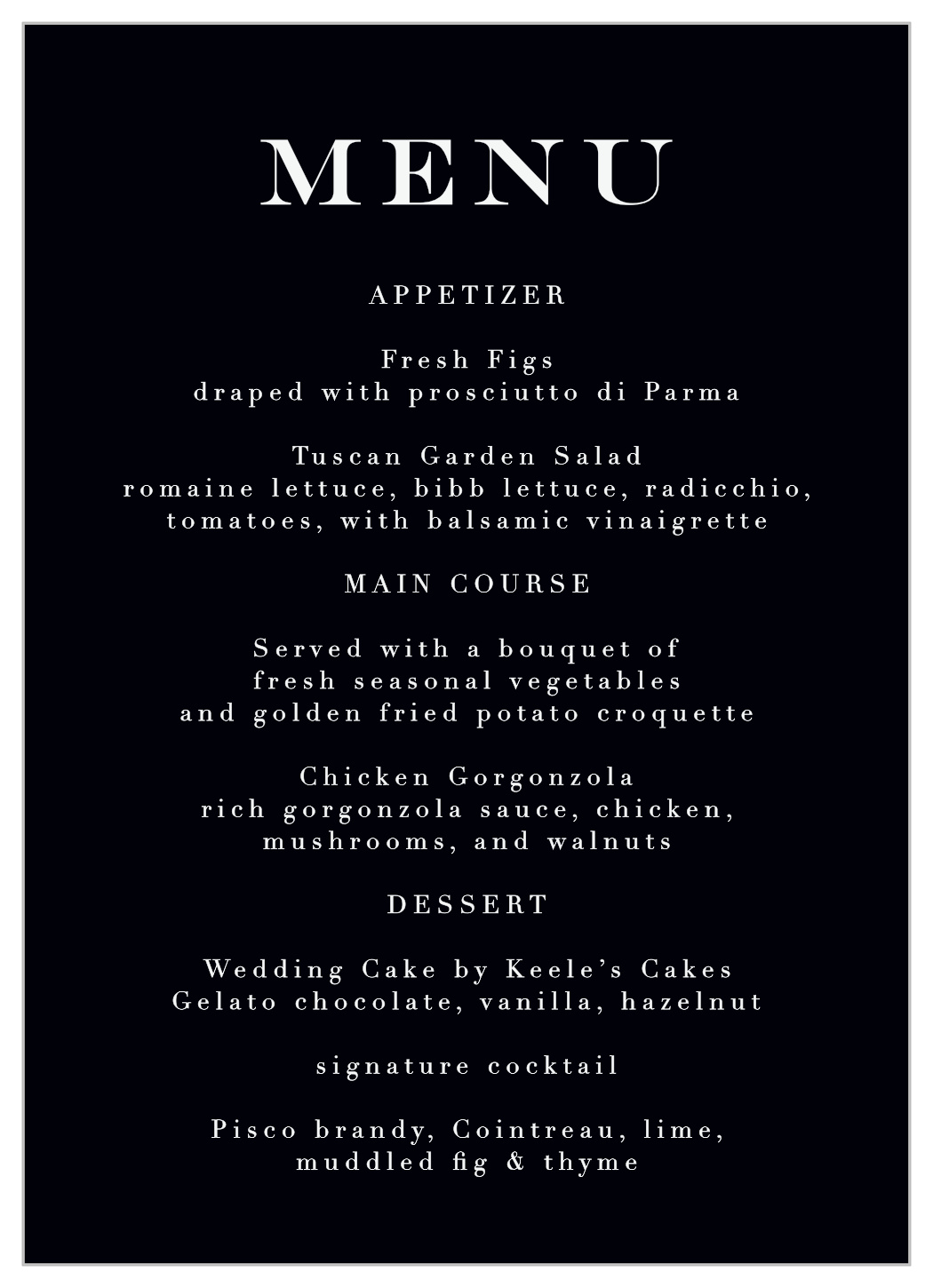 Everlasting Love Wedding Menus