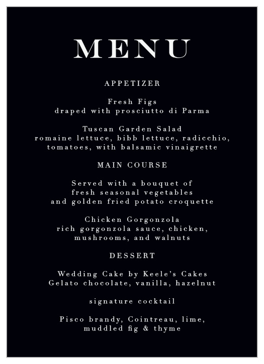 Everlasting Love Wedding Menus