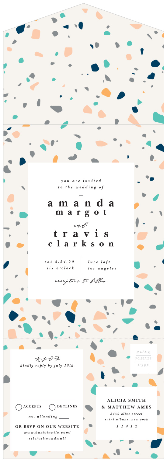 Choose our Grand Terrazo Seal & Send Wedding Invitations to effortlessly build your guest list!