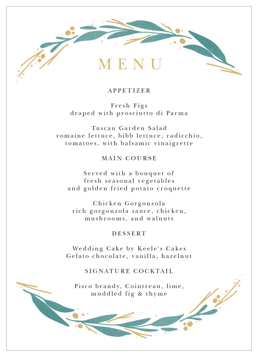 Vignes Vines Wedding Menus