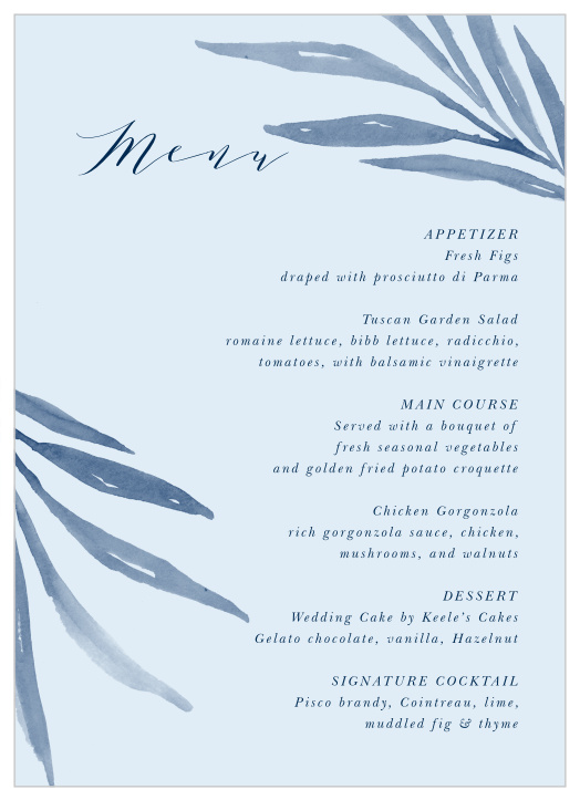 Serenity Leaves Wedding Menus