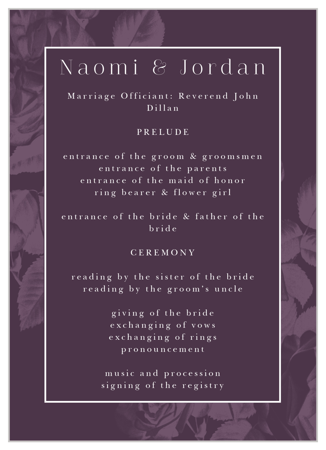 Floral Overlay Wedding Programs