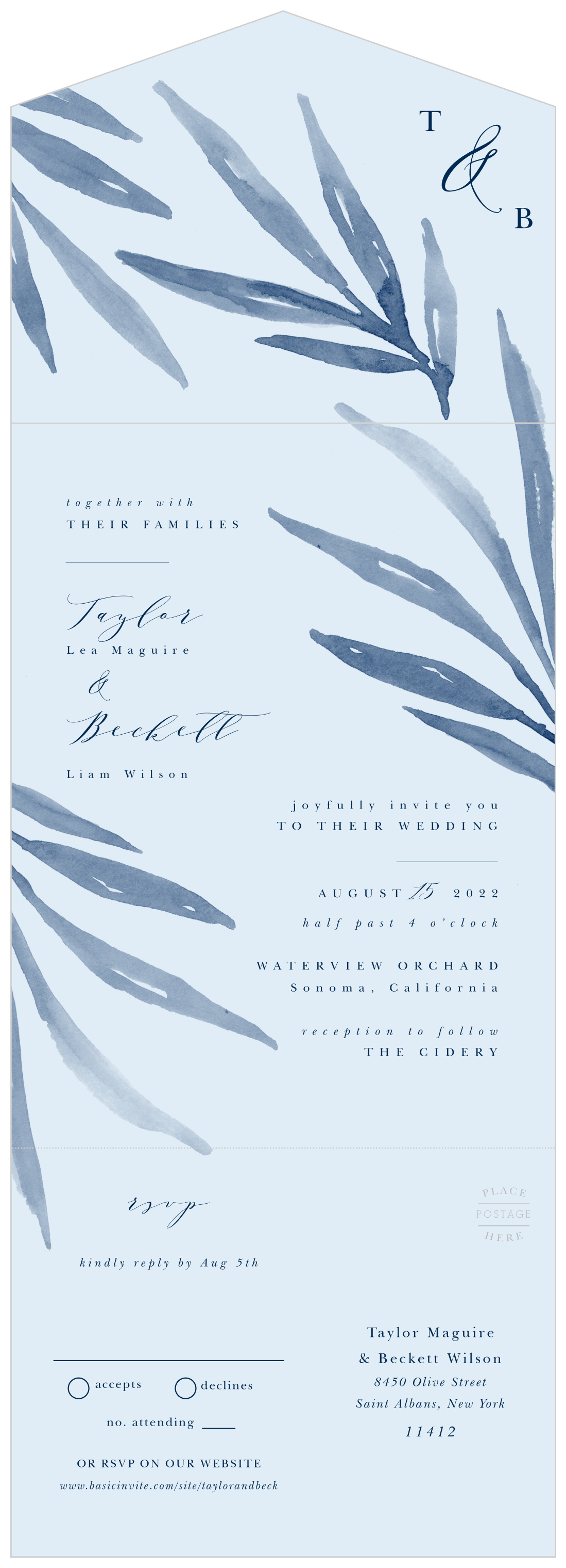 Serenity Leaves Seal & Send Wedding Invitations