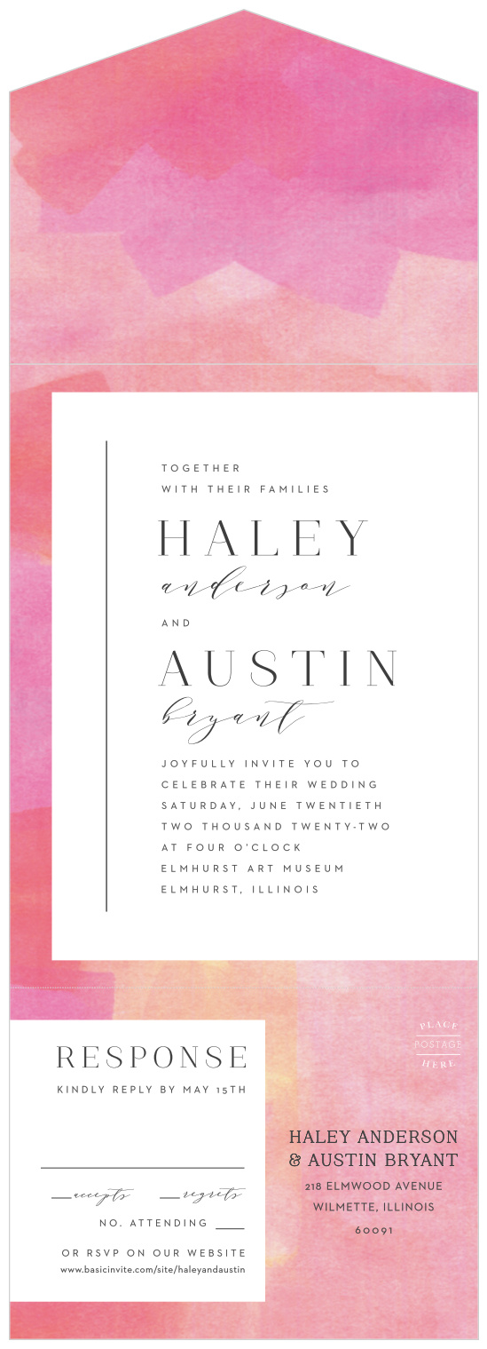 Choose our Art Always Seal & Send Wedding Invitations for a painterly sunset-like color theme!