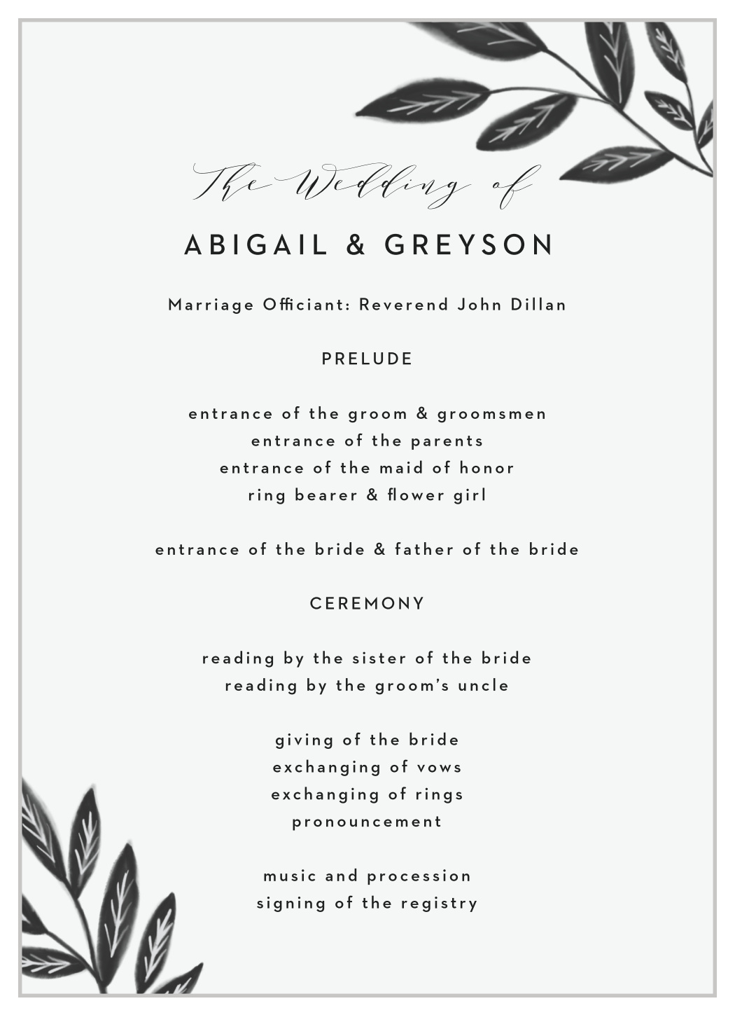 Watercolor Leaves Wedding Programs