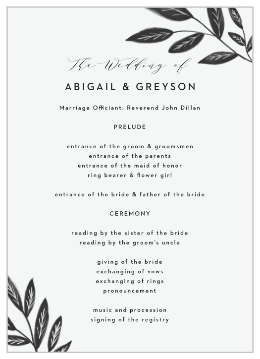 Watercolor Leaves Wedding Programs