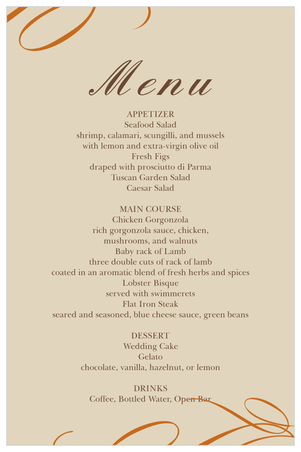 Elegant Fall Scrolls Wedding Menus