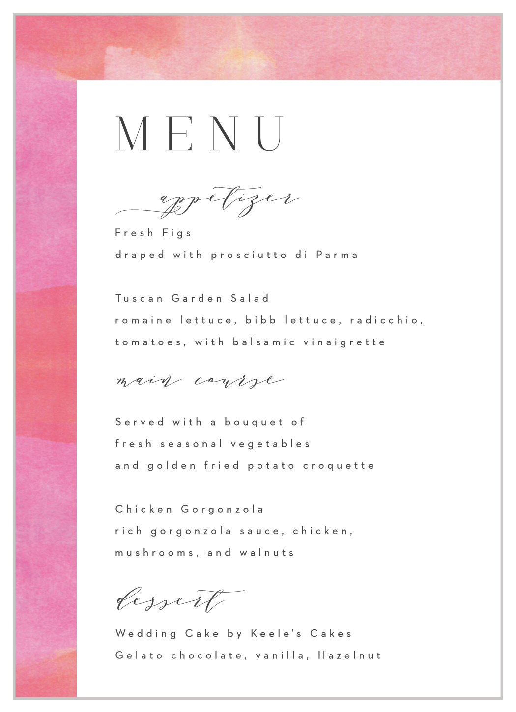 Art Always Wedding Menus