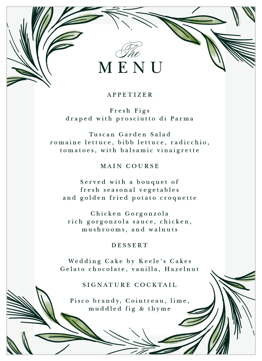 Spring Foliage Wedding Menus
