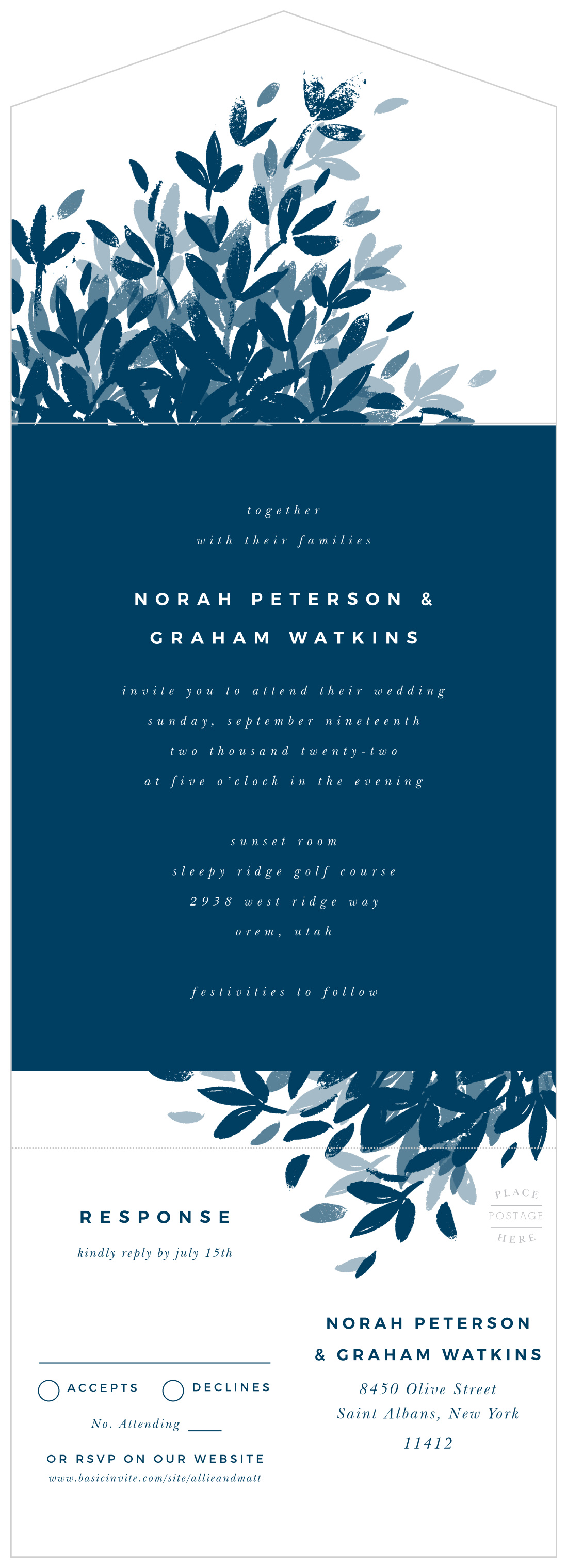 Textured Leaves Seal & Send Wedding Invitations