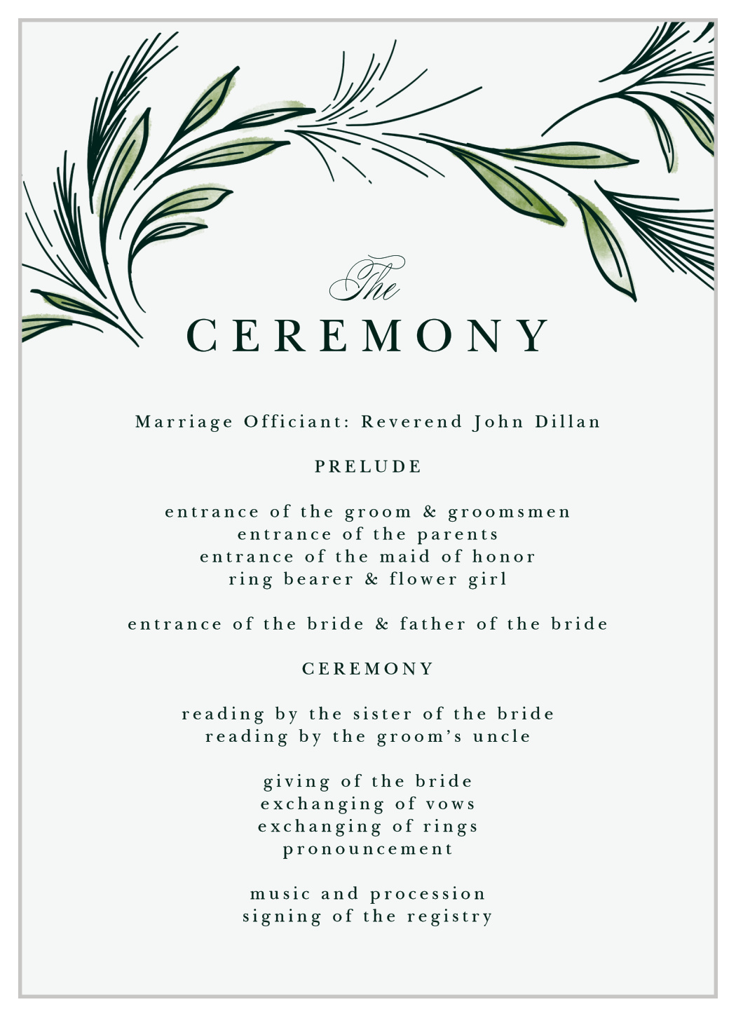 Spring Foliage Wedding Programs