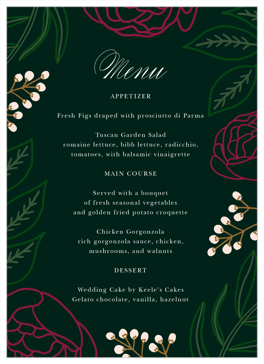 Sculpted Blooms Wedding Menus