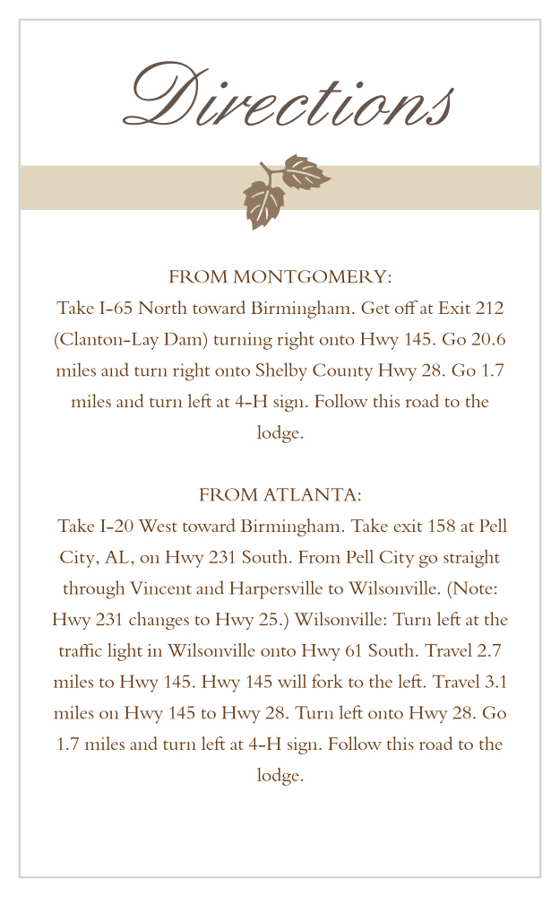 Elegant Fall Scrolls Direction Cards