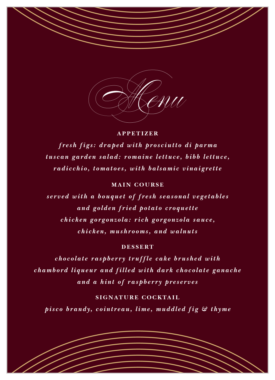 Pulsating Waves Wedding Menus