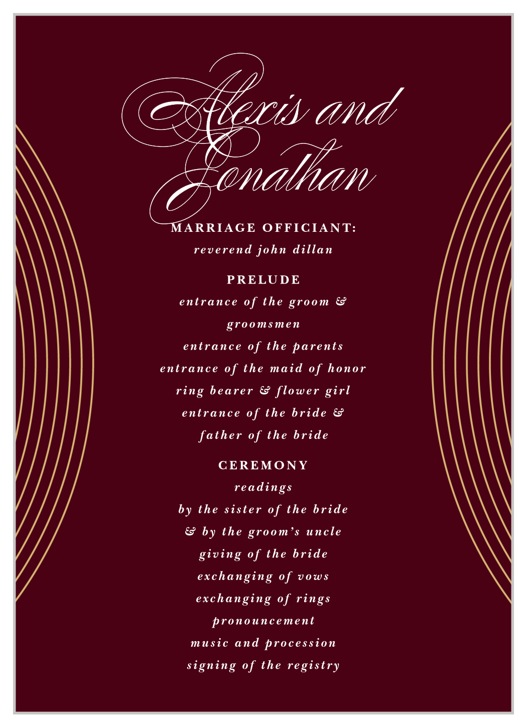 Pulsating Waves Wedding Programs